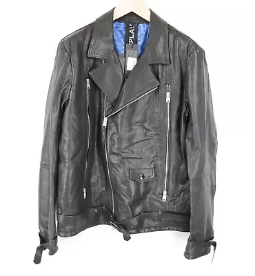 Buy REPLAY Men Jacket XL Biker Black Lined Belted Collared Pocketed Pure Lambskin • 199.99£