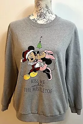 Buy Disney Mickey & Minnie Ladies Uk M Grey Christmas Themed Long Sleeve Jumper • 9.99£