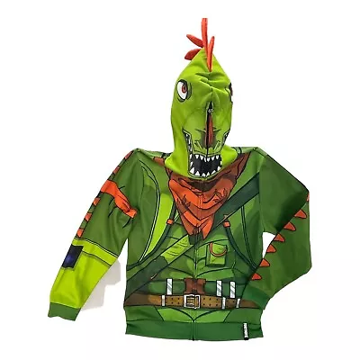 Buy Fortnite Rex Jacket Boys XXL Green Hooded Mask Costume Zip Long Sleeve Polyester • 14.16£