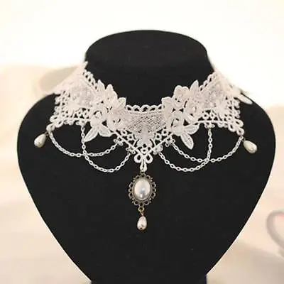 Buy Pearl White Lace Choker Necklace Bridal Jewelry Womenl Punk Style Wedding Tasse~ • 2.90£