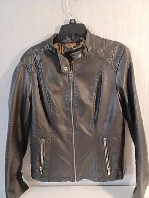 Buy Black Rivit Faux Leather Jacket Womens Size Small • 11.53£