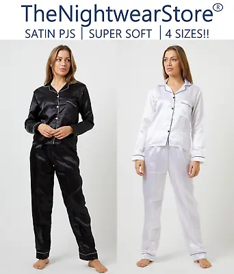 Buy Womens Satin Pyjama Set SATIN PJ Set Long Sleeve Pj Set Super Comfy ⚡FLASH SALE⚡ • 9.99£