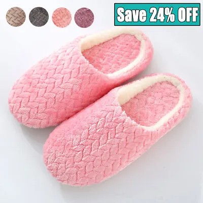 Buy Men Women Slippers Slip On Winter Warm Soft Plush Home Indoor Shoes Size 5.0-8.5 • 4.78£
