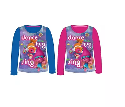 Buy Trolls Poppy Girls Pink/ Blue Long Sleeved T-shirt Top 3-8 Years 98-128 • 7£