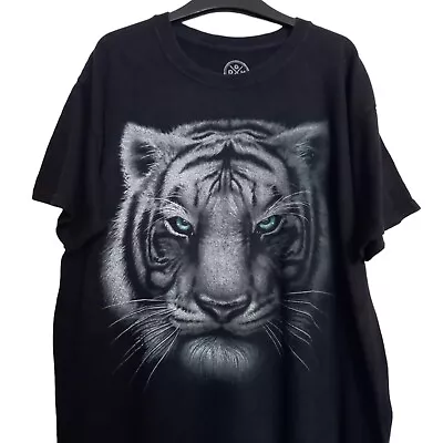 Buy White Tiger Graphic Print Black T-Shirt Men's Large • 10.50£