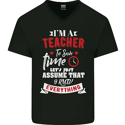 Buy Teacher I Know Everything Funny Teaching Mens V-Neck Cotton T-Shirt • 11.99£
