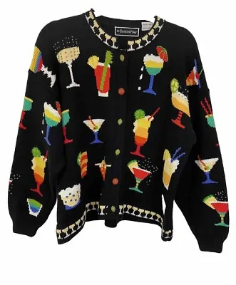Buy Christine Foley Sweater Women’s 2X Lemon Orange Buttons Cocktails Cardigan Heavy • 93.55£