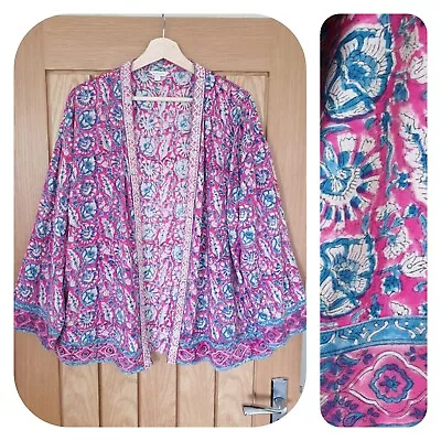 Buy MONSOON Lightweight  Ethnic Indian Block Print Style Kimono Jacket Hippy S M L • 29.99£
