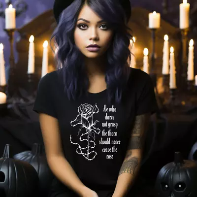 Buy Gothic Style Horror T-Shirt Top | Goth Emo Fashion Clothing Gift | Black Rose • 12.99£