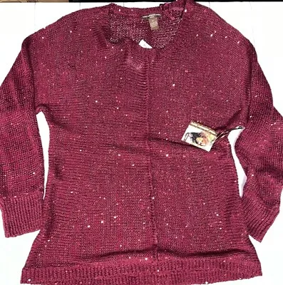 Buy Holly Robinson Peete Women’s Sweater Size 1X Sequin Long Sleeve Maroon Holiday • 16.17£
