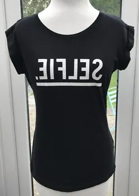 Buy NEW LOOK Black T-Shirt With Selfie Graphic Logo - Size 10 NEW & Unworn • 9.99£