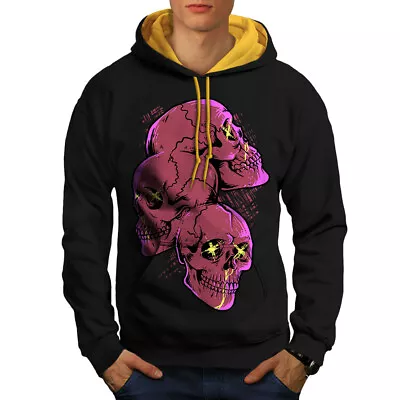 Buy Wellcoda Skulls Shiny Light Mens Contrast Hoodie, Pink Eye Casual Jumper • 35.99£