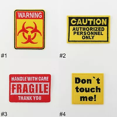 Buy Warning Iron On / Sew On Cloth Patch Badge Appliqué Hot Fix Punk Goth Halloween • 1.99£