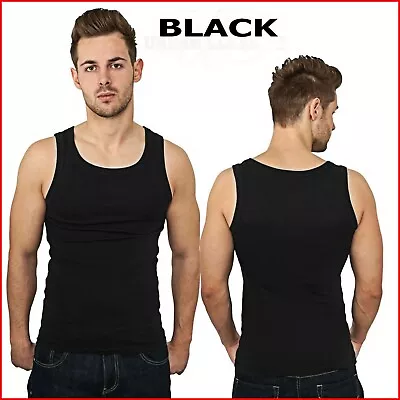 Buy Mens 100% Cotton Fitted Fine Ribbed Vests Sleeveless Gym Training Summer Tanktop • 5.75£