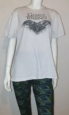 Buy  Game Of Thrones Crow Print HBO White Short Sleeved TShirt Top Men's Size Large • 11.99£