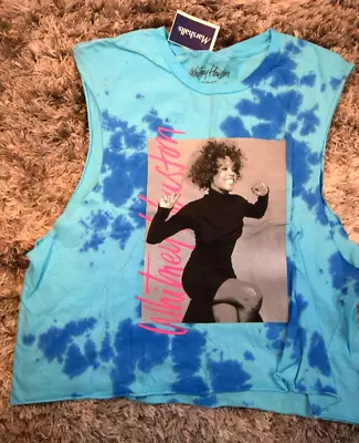 Buy Whitney Houston Size L T Shirt Womens Blue  Tie Dye Sleeveless Graphic Raw Hem • 7.70£