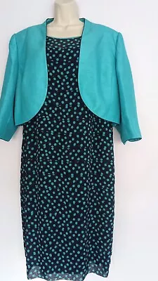 Buy Jacques Vert Navy/ Turquoise Dress And Jacket Outfit Size 20 • 55£