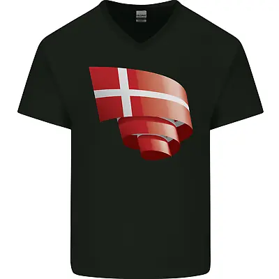 Buy Curled Denmark Flag Danish Day Football Mens V-Neck Cotton T-Shirt • 9.99£