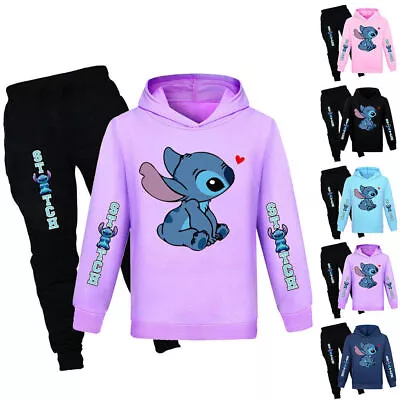 Buy Kids Lilo And Stitch Tracksuit Set Girls Boys Hoodie Trousers Tops Loungewears • 10.29£