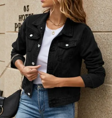 Buy Ladies Women's Classic Short Jean Jacket Casual Denim Jacket Button Up Pockets • 24.79£
