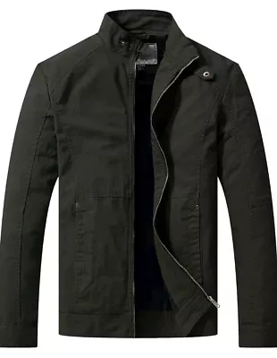 Buy WenVen Men's Casual Cotton Jacket Outdoor Lightweight Windbreaker Jacket Size M • 20£