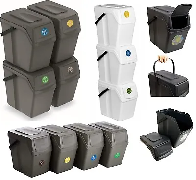 Buy Sorting Waste Bin Recycling Segregation Stackable Lidded Handle 25L,50L,75L,100L • 28.68£