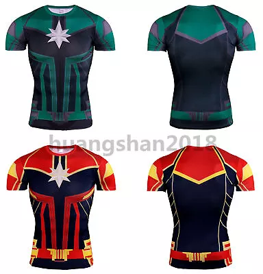Buy Unisex Carol Danvers Cosplay T-shirts Captain Marvel Women Men Sport Fitness Tee • 14.39£