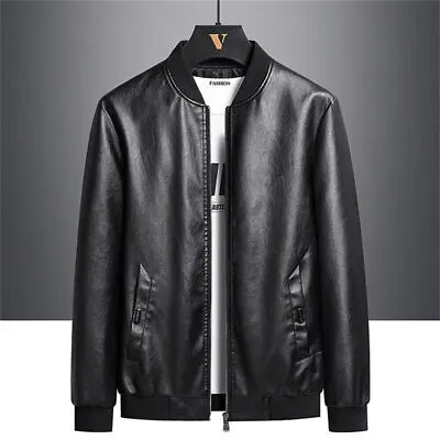 Buy New Men's Leather Jacket Black Slim Fit Aviator Pilot Biker Motorcycle Jacket • 42.79£