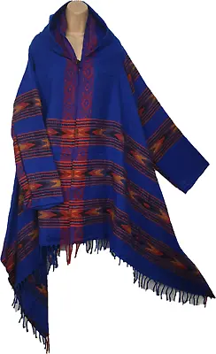 Buy Ladies Shawl Wrap Hooded Warm Scarf Bohemian Cape Hippie Long Sleeve Blanke BLUE • 24.99£