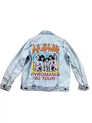 Buy Def-Leppard Denim Jacket Women Large 1983 Pyromania Tour Bleached Acid-Wash 2017 • 48.25£