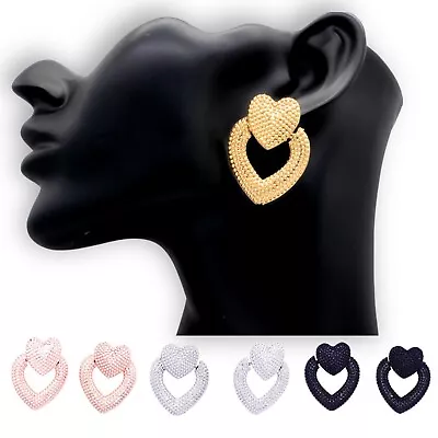Buy Rose Gold Silver Black Statement Heart Stud Metal Drop Earrings Boho Jewellery • 4.39£