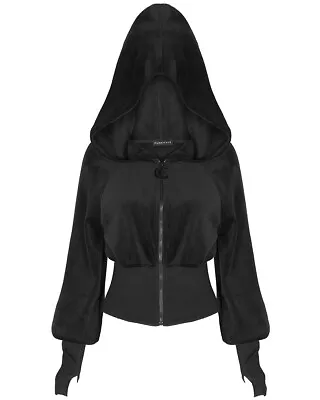 Buy Punk Rave Womens Gothic Witch Zip Hoodie Jacket Black Velvet Hooded Cardigan Top • 29.69£