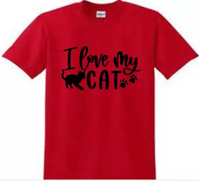 Buy Ladies Quality Red T Shirt With Logo: I Love My Cat New Sizes S-2XL • 8.99£