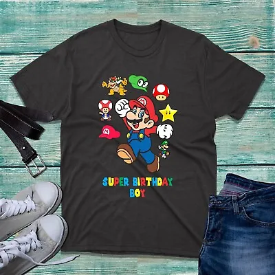 Buy Super Birthday Boy T-Shirt Funny Super Mario Video Game Lovers Birthday Tee Top • 9.99£