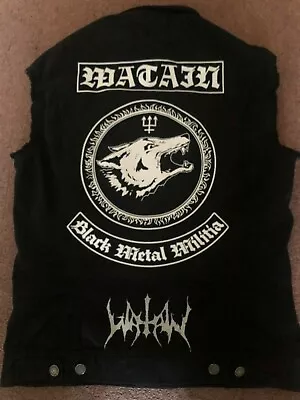 Buy Total Watain Black Metal Militia Wolves Satan Battle Jacket Cut-Off Denim Vest L • 96.66£
