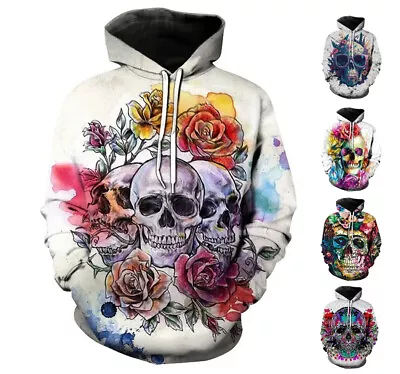 Buy Colourful Skull Hoodie Sweatshirt Mens Graphic Print Top Streetwear Sizes Xs-6xl • 34.45£