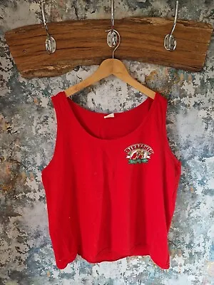Buy Womens Red Vintage 90s Graphic Print Foreign Bierkonig Casual Summer Vest Top • 7.99£