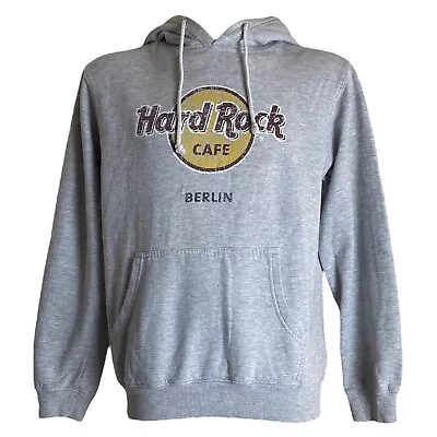 Buy Hard Rock Cafe Berlin Distressed Logo Grey Hoodie Hooded Sweatshirt Size Medium • 17.69£