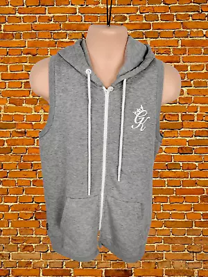 Buy Mens Gym King Size Small Grey Sleeveless Hooded Zip Up Sports Hoodie Jacket Top • 11.99£