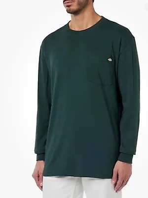 Buy Mens Dickies T Shirt Long Sleeve Heavy Weight Green Pocket Cotton Workwear M • 18.50£