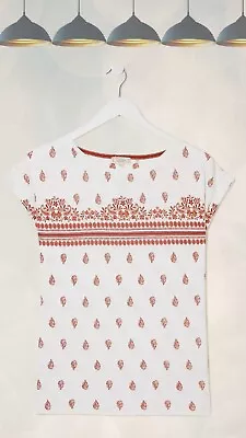 Buy Ex Fat Face Women’s Short Sleeve Ivy Woodblock Geo T-Shirt Ivory • 19.95£