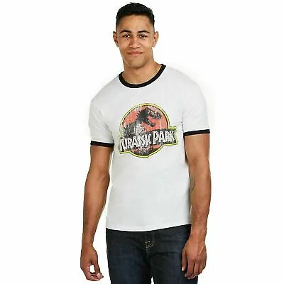 Buy Jurassic Park Mens T-shirt Distressed Logo Ringer White S-XXL Official • 13.99£