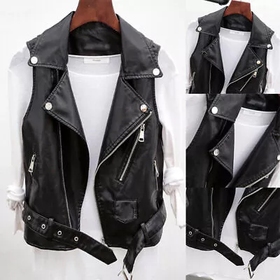Buy Womens Faux Leather Waistcoat Gilet Biker Sleeveless Jacket Ladies Vintage Coats • 22.04£