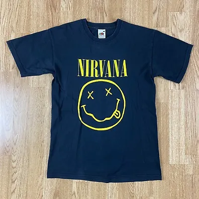 Buy Vintage Nirvana Fruit Of The Loom Band Concert Black T-Shirt Back Print Small • 29.99£