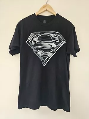 Buy DC Comics Superman Black & Silver Cotton T-shirt - Size L • 3.49£