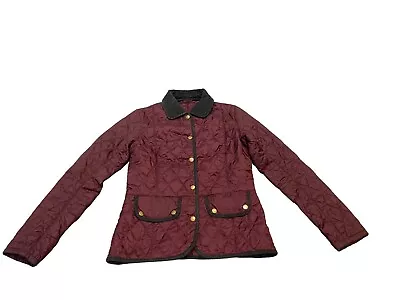 Buy Barbour Burgundy Vintage Quilt Jacket UK 10 Black Corduroy Collar And Trim GC • 27.99£