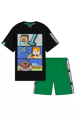 Buy Minecraft Kids Boys Summer Short Sleeve Top And Shorts Pyjama Set • 12.49£