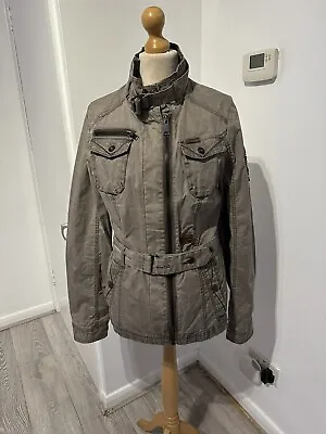 Buy Khujo Ladies Grey 100% Cotton Belted Military Style Zipped Jacket XL Uk 14 • 29.99£