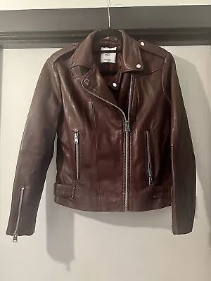 Buy Mango Real Leather Jacket Size M - Oxblood / Maroon / Dark Red  • 40£