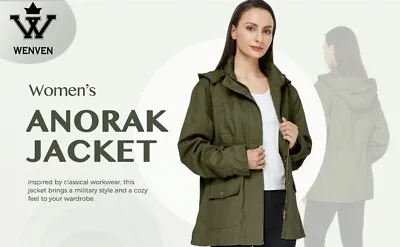 Buy WenVen Women's Cotton Military Jacket Lightweight Casual Anorak Coat With Hood  • 19.49£